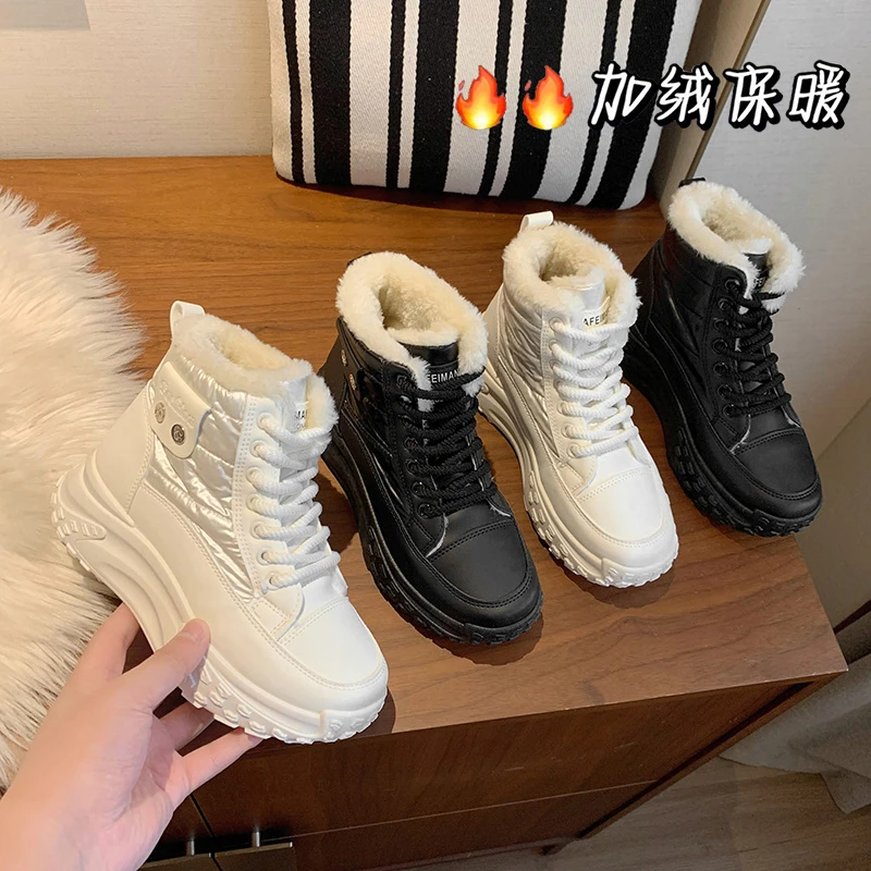加绒高帮雪地靴女款2025爆款新款防寒保暖加厚短靴百搭学生棉鞋子