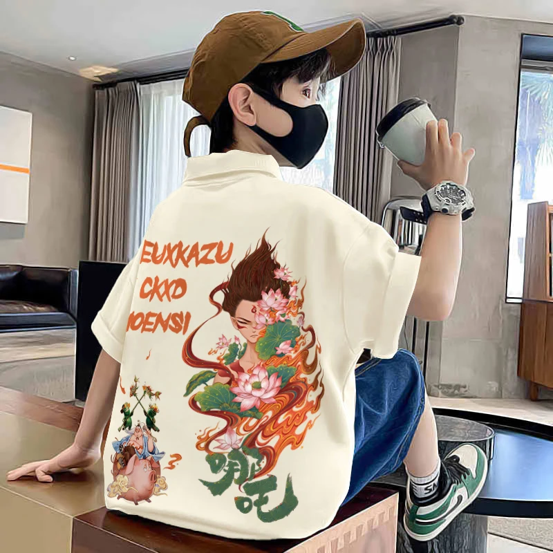 儿童polo衫夏装短袖T恤2025夏季新款哪吒儿童卡通半袖圆领上衣t潮