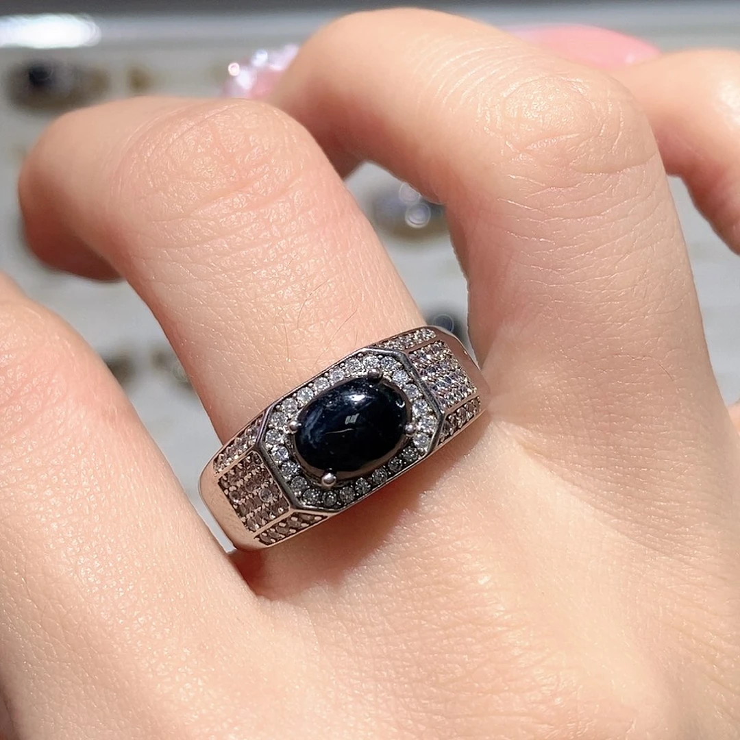 戒指蓝宝石银S925镶嵌?*?天然蓝宝石