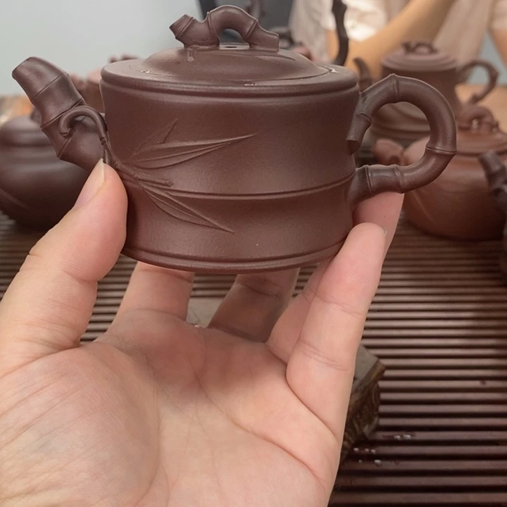 紫砂茶壶竹段120毫升紫泥