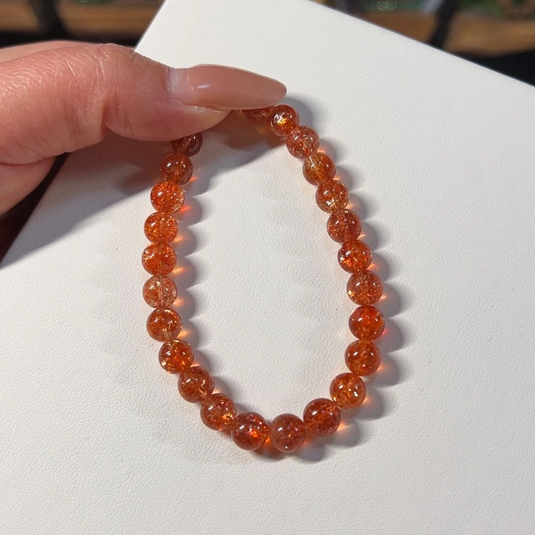 长石手串未镶嵌天然巴西金太阳7mm透体单圈手串