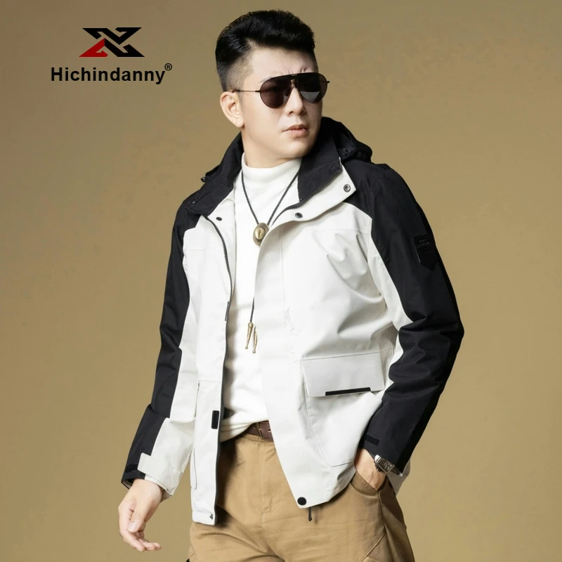 HICHIN冲锋衣男士春秋新款户外防风休闲连帽夹克外套时尚