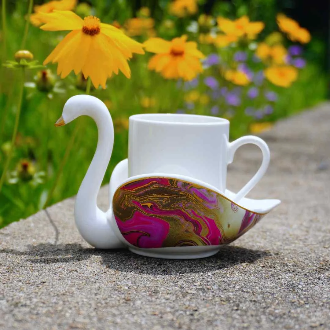 时尚陶瓷创意天鹅型碟子白色杯子浓缩咖啡杯子简约下午茶杯100mL