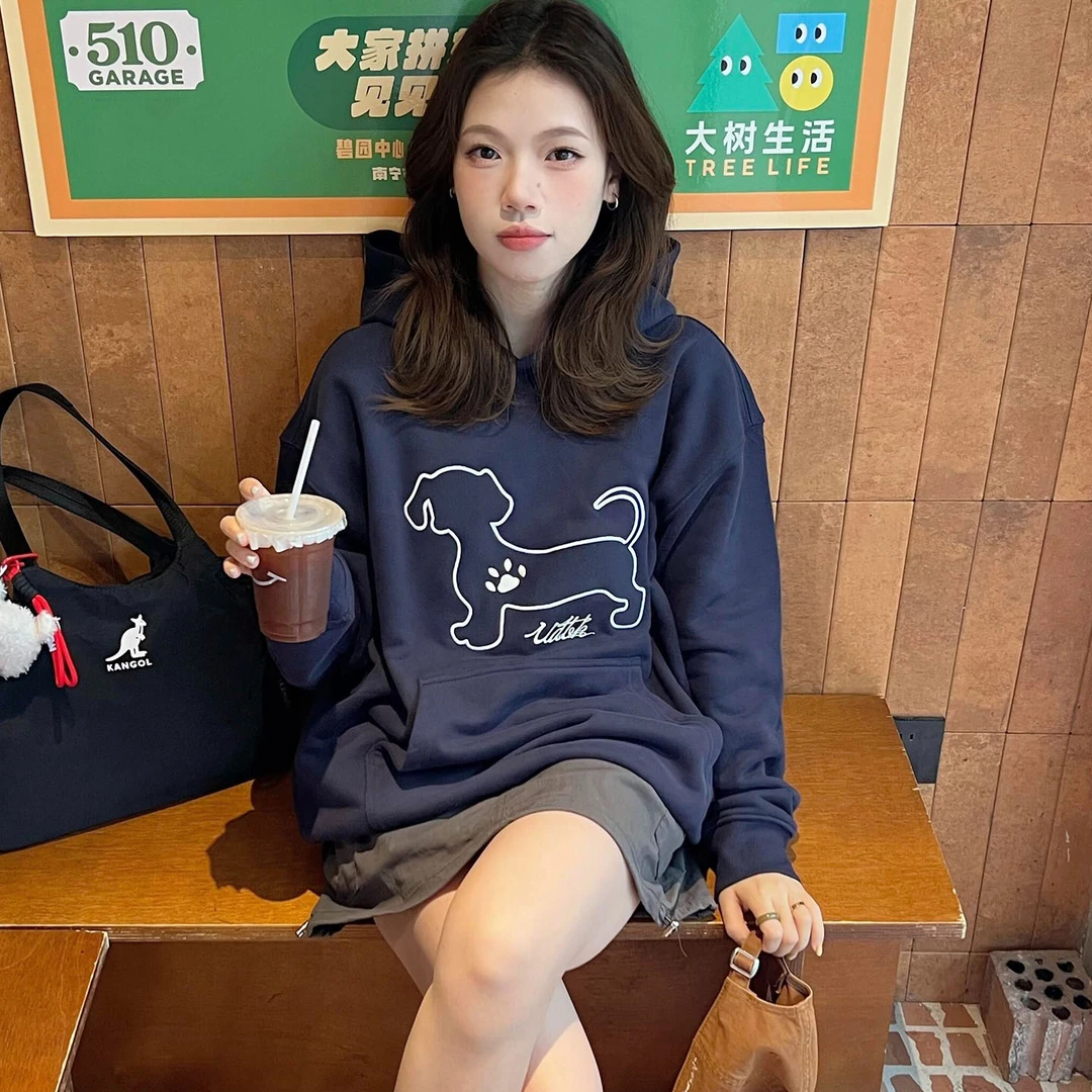 胖mm2-300斤小狗卫衣2025新款秋冬季加绒加厚重磅宽松连帽衫上衣