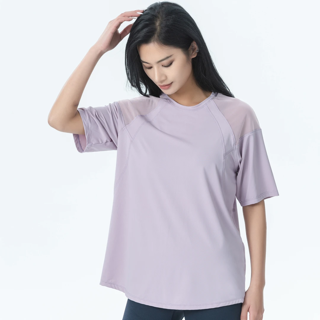 夏季短袖运动瑜伽户外宽松透气上衣吸湿排汗舒适跑步薄款健身服