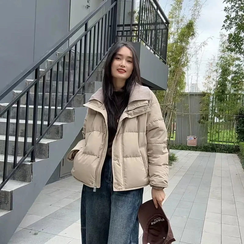 85692-秋冬厚款90鸭绒翻领羽绒服女款宽松时尚休闲潮流简约百搭