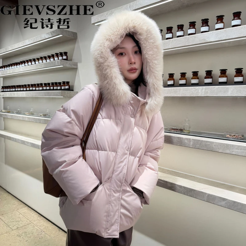 【90绒】纪诗哲轻奢羽绒服女冬季新款短款宽松加厚大毛领时尚外套