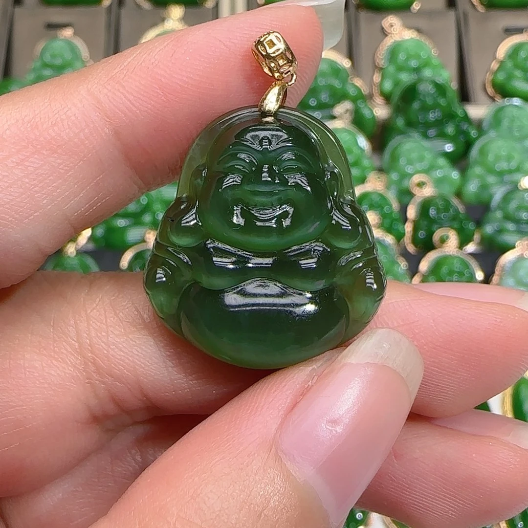 和田玉（碧玉）吊坠(不含链)18K金镶嵌