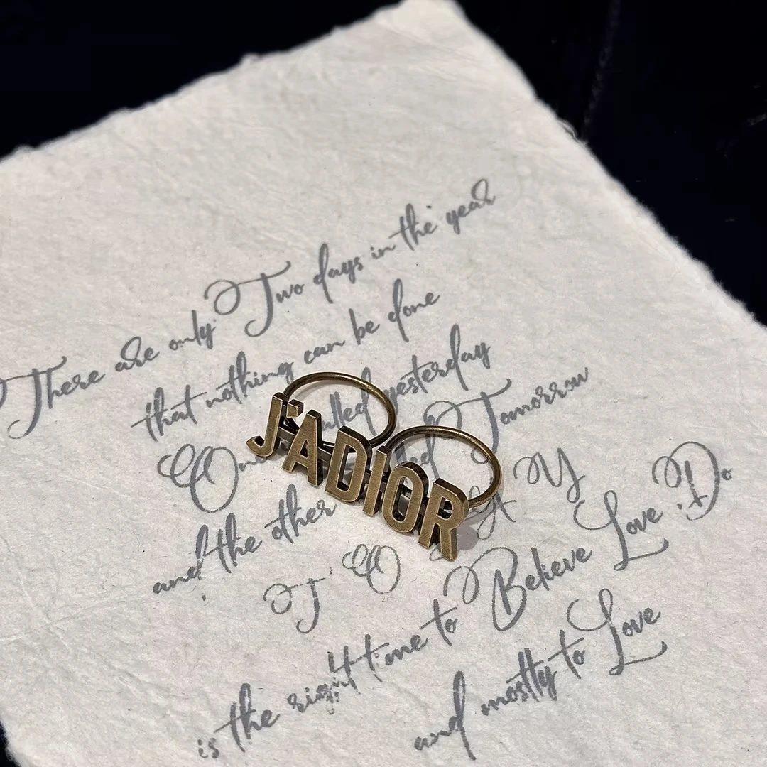 99新 DIOR/迪奥 【初一专属】6343 复古金色JADIOR双指戒指M
