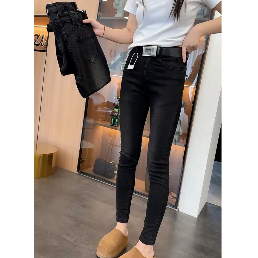 大码2025秋季新款高腰弹力小脚牛仔裤女修身百搭九分显瘦铅笔裤子