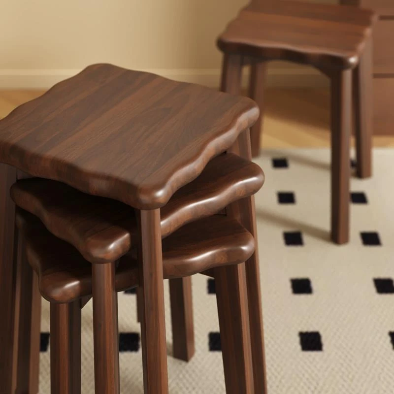三梦实木凳子家用可叠放客厅备用餐桌凳结实耐用木头方板凳梳妆凳