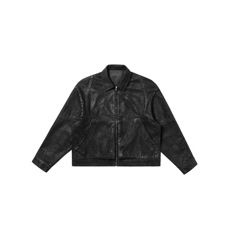 AvinMade/刷蜡结构黑牛夹克
