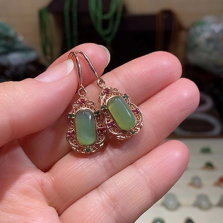 和田玉银S925镀金镶嵌戒指