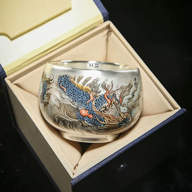 周鸿杰四神兽鎏银主人杯中式家用高档手工功夫茶具茶杯品茗杯@663