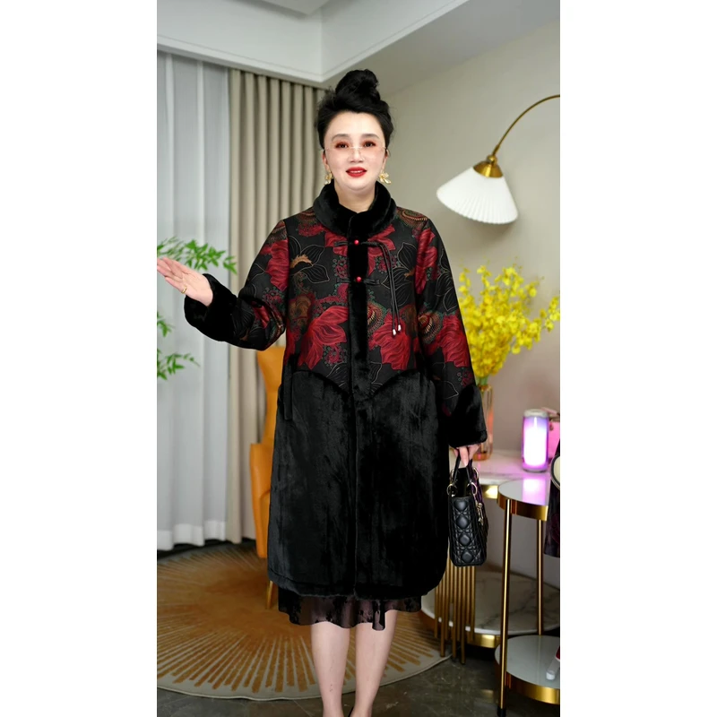 冬加绒大码显瘦遮肉中老年妈妈装中长款减龄大衣外套A36