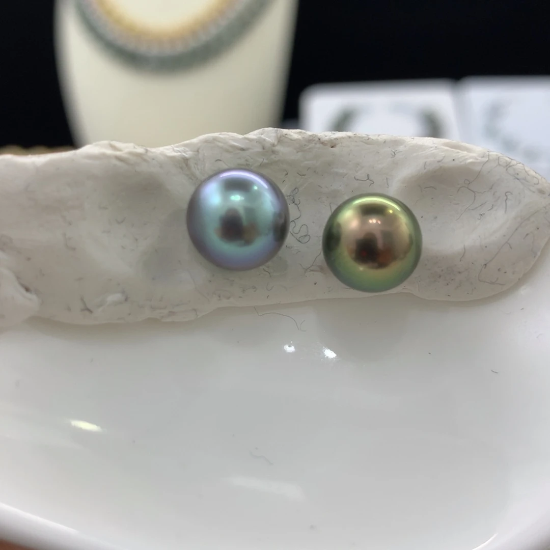 未镶嵌裸珠定制海水珍珠9+蓝金双珠吊坠