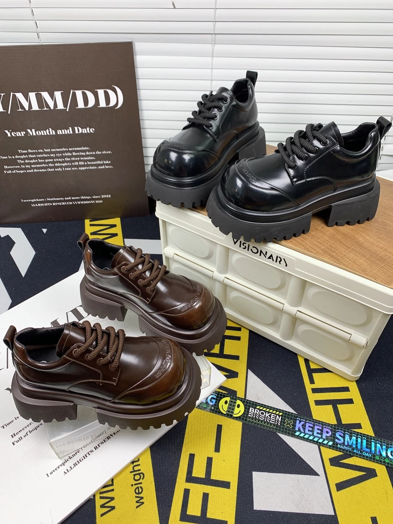 【左左家】真皮厚底松糕鞋女2025春款小个子增高系带运动休闲乐福鞋