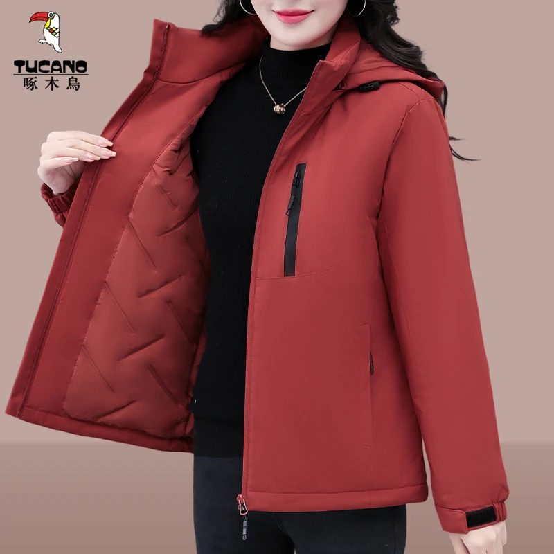 啄木鸟棉衣女冬季2025新款户外时尚加厚保暖棉服棉袄冬装防风外套