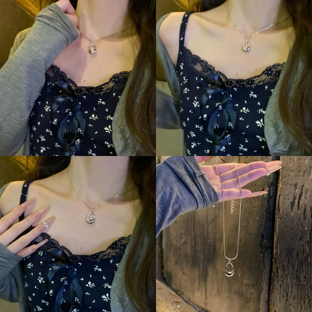 铜合金项链 镂空水滴金属极简风项链女2025新款小众轻奢锁骨链ins