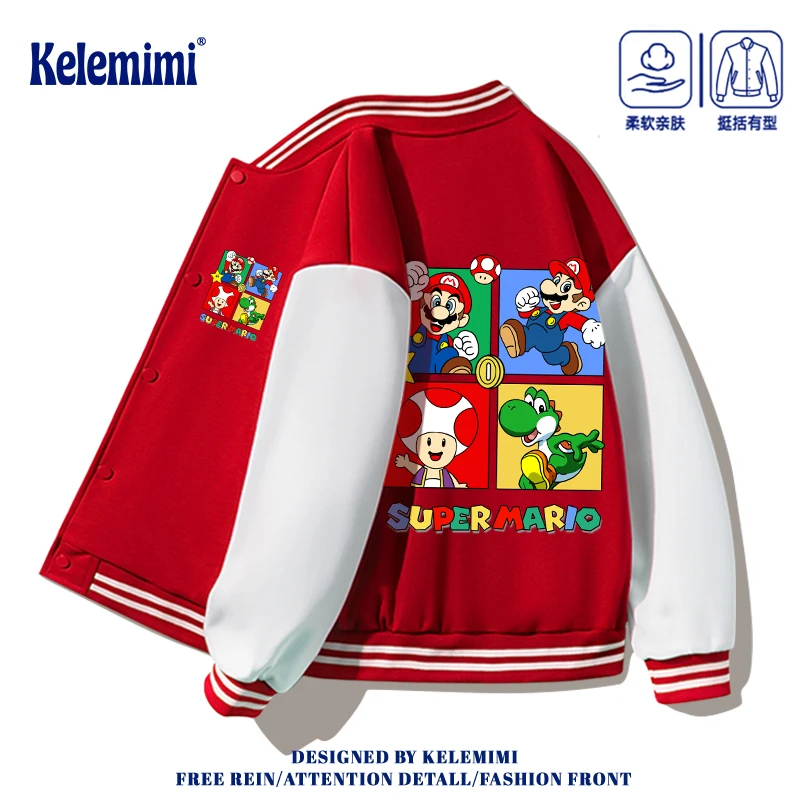 KEELMIMI马里奥衣服儿童棒球服2025新款男女童春秋装开衫大童外套