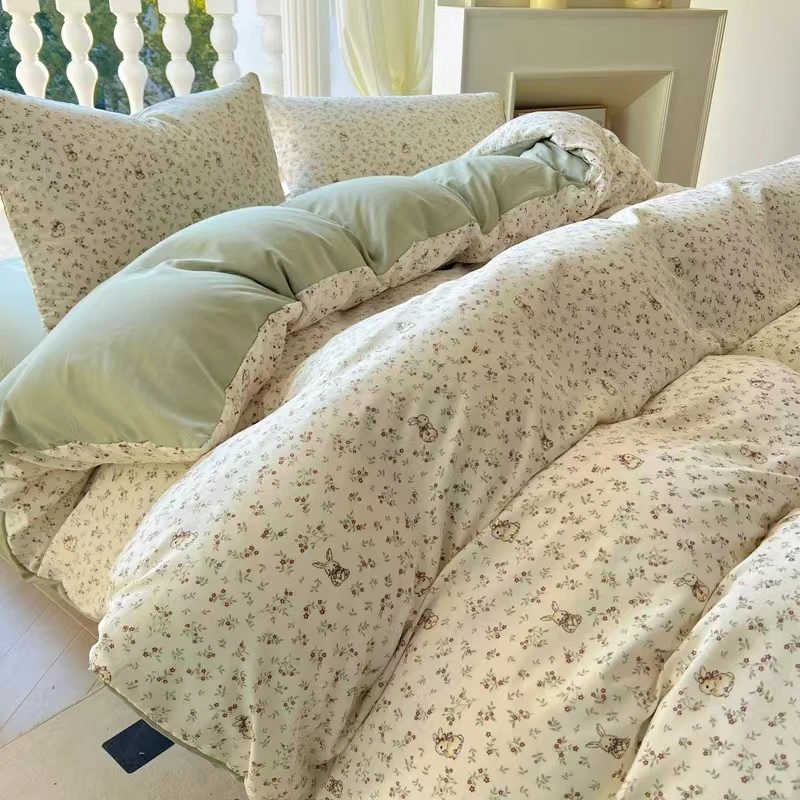 【花园兔】有氧提花双层纱韩版碎花柔软透气四件套床单