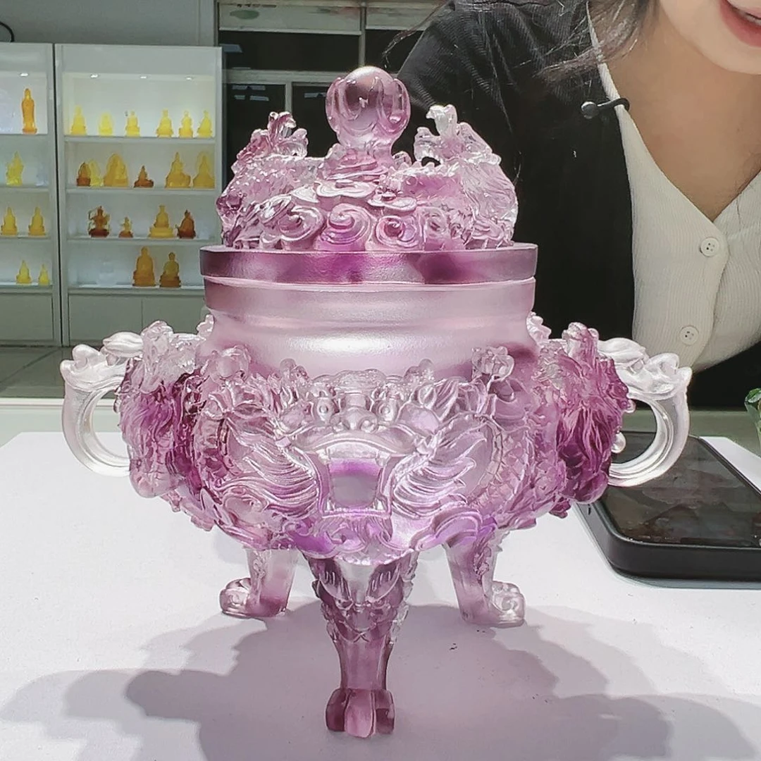 【闪购商品】手工艺品琉璃紫色九龙香炉