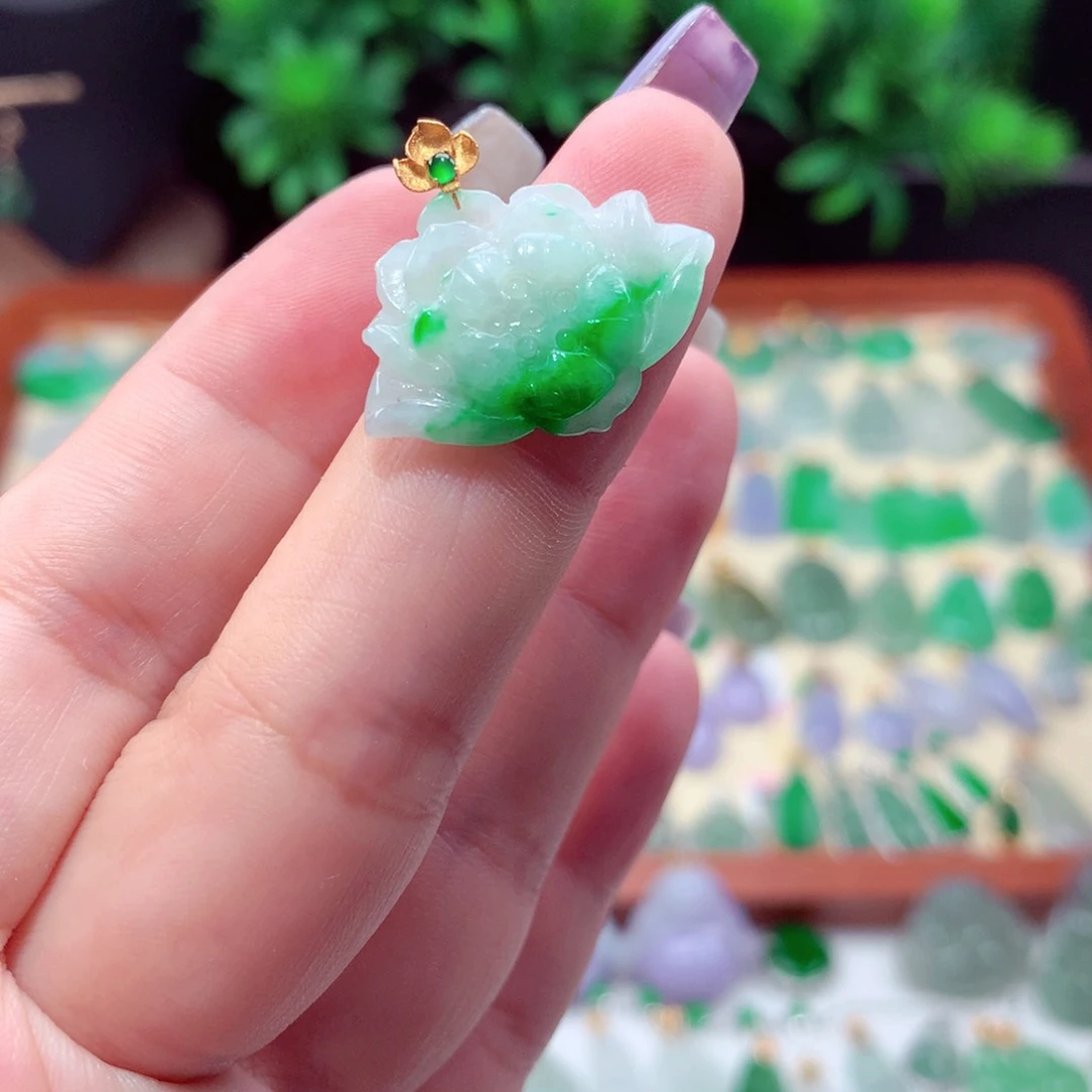 翡翠18K金镶嵌吊坠(不含链)