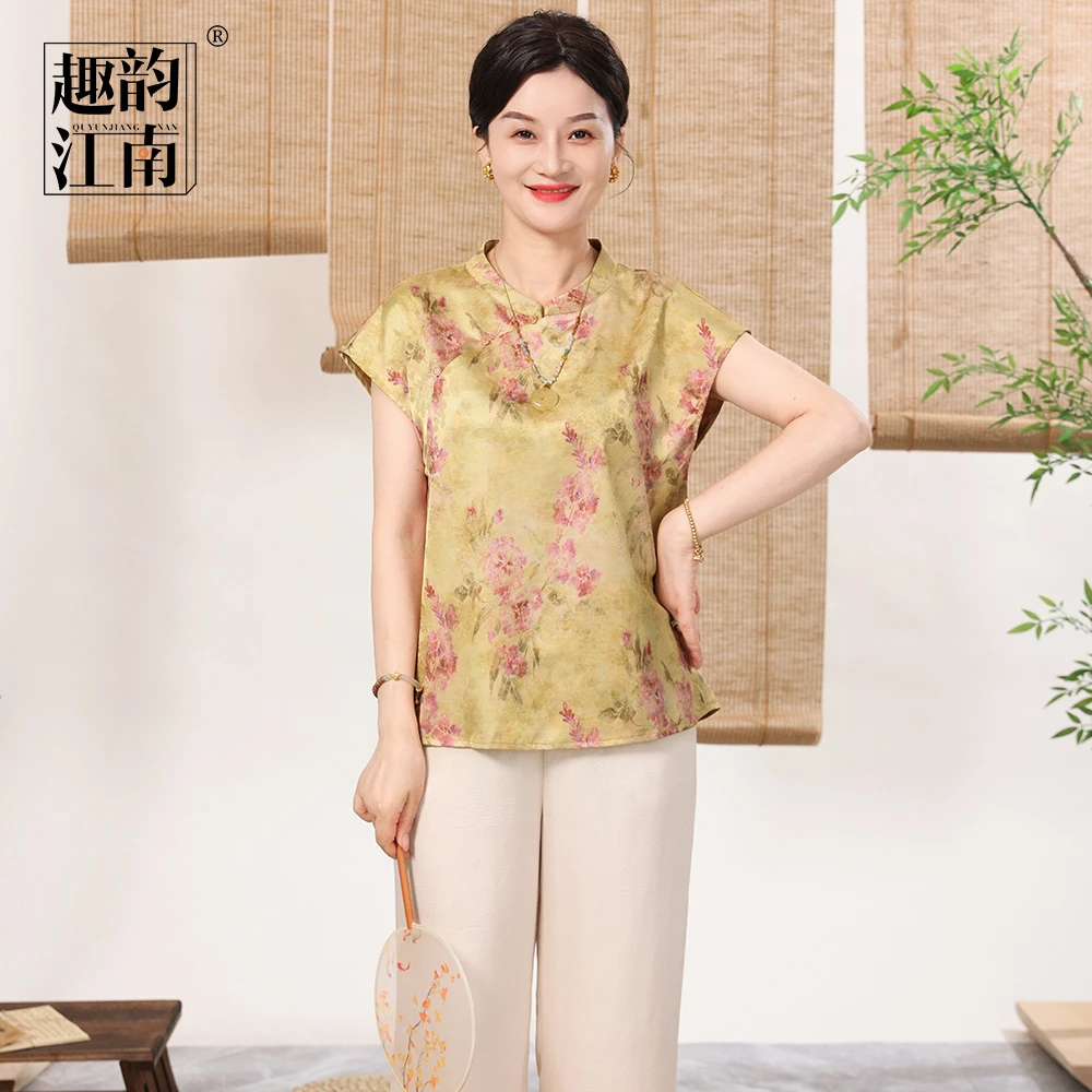 趣韵江南妈妈装气质复古套装国风印花宽松显瘦民族风中老年两件套
