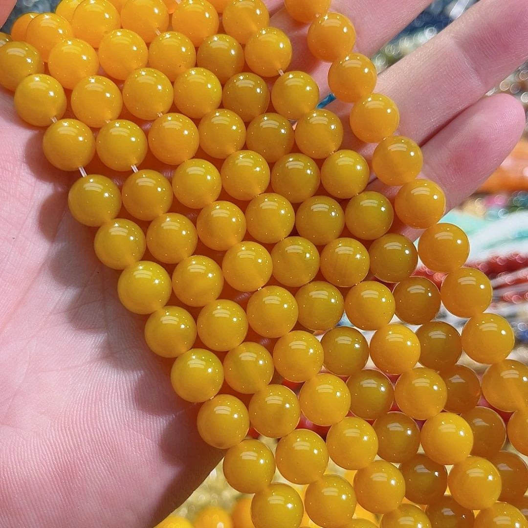 玛瑙/玉髓未镶嵌珠宝半成品A货黄玛瑙一条10mm