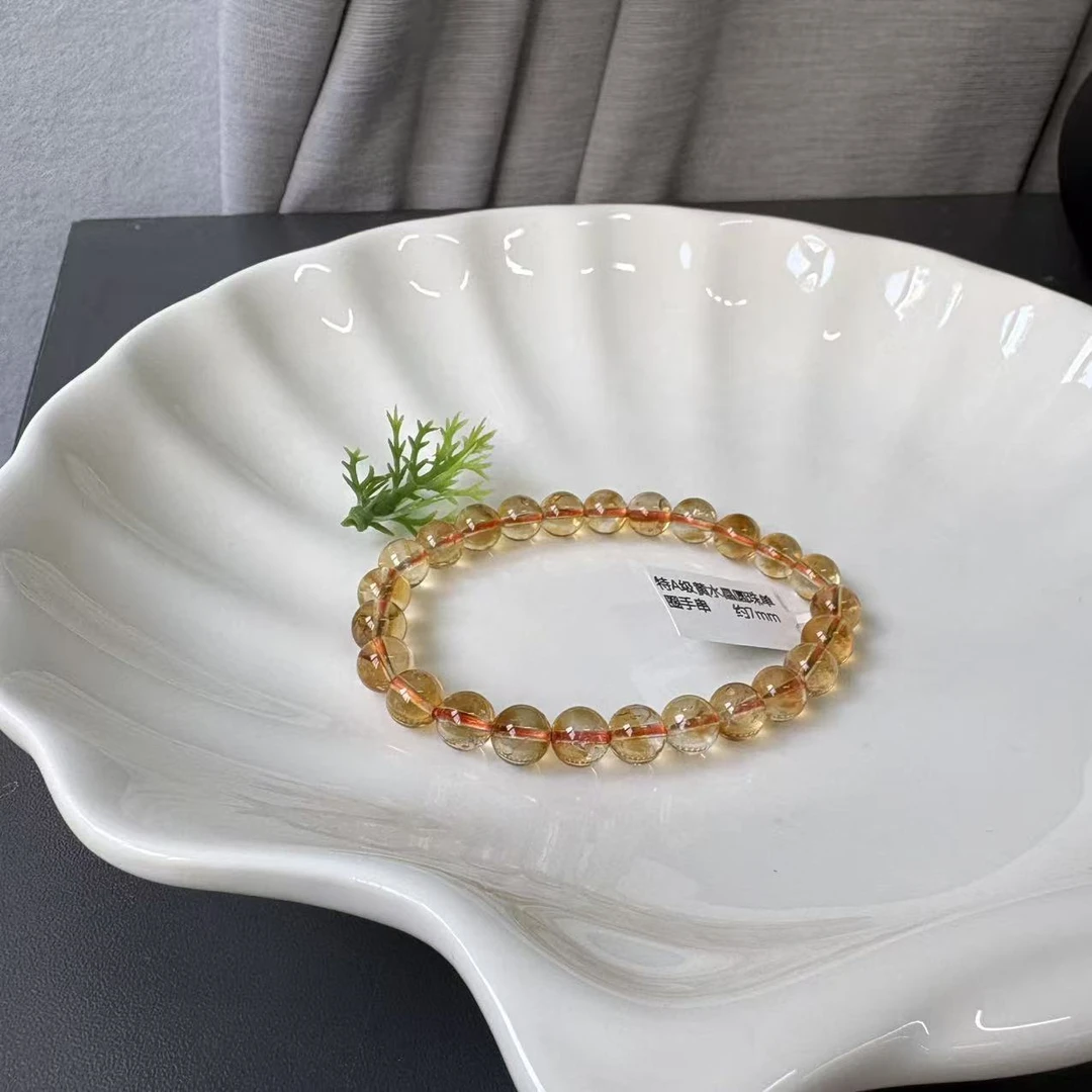 特A级黄水晶圆珠单圈手串约7mm