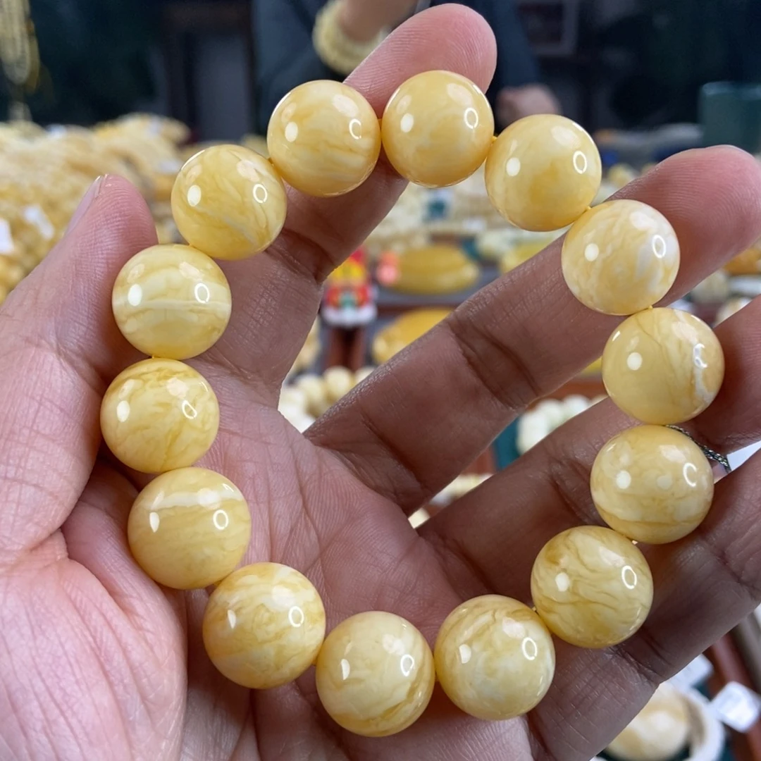 琥珀珠宝奇石未镶嵌15虎皮纹手串30.53