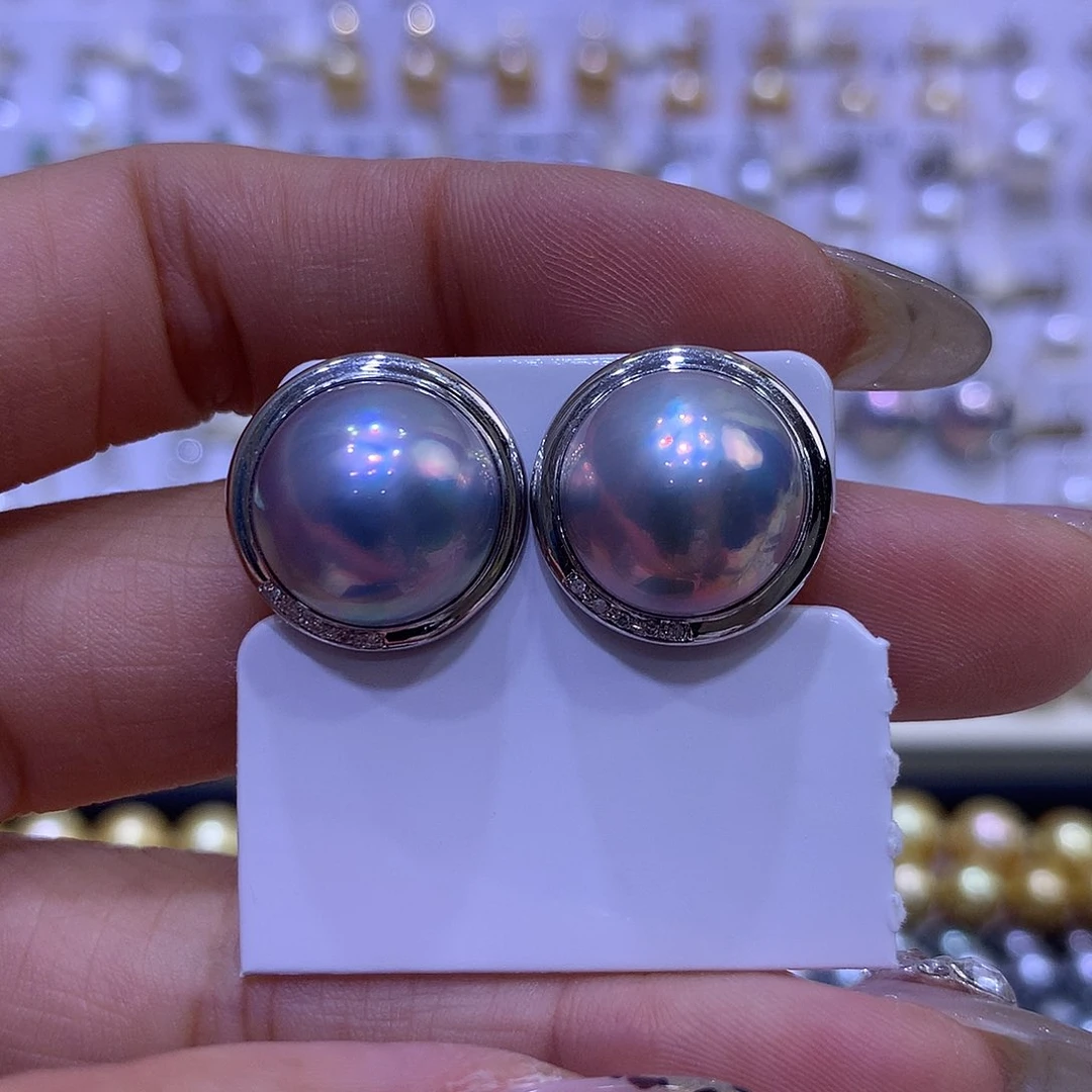 拼合珍珠（马贝珠）耳饰18K金镶嵌14/15mm