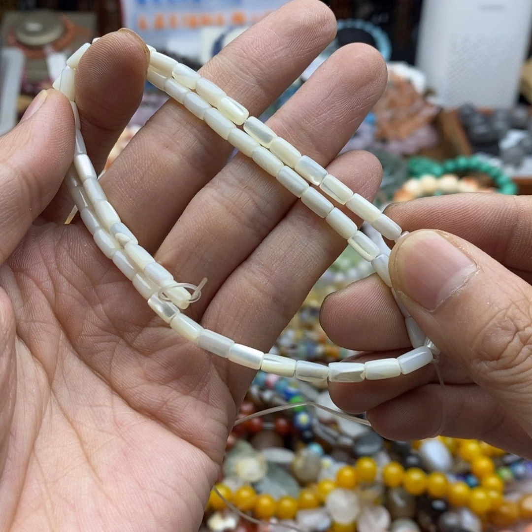 玛瑙/玉髓未镶嵌珠宝半成品一条天然4×6mm白蝶贝细管E36