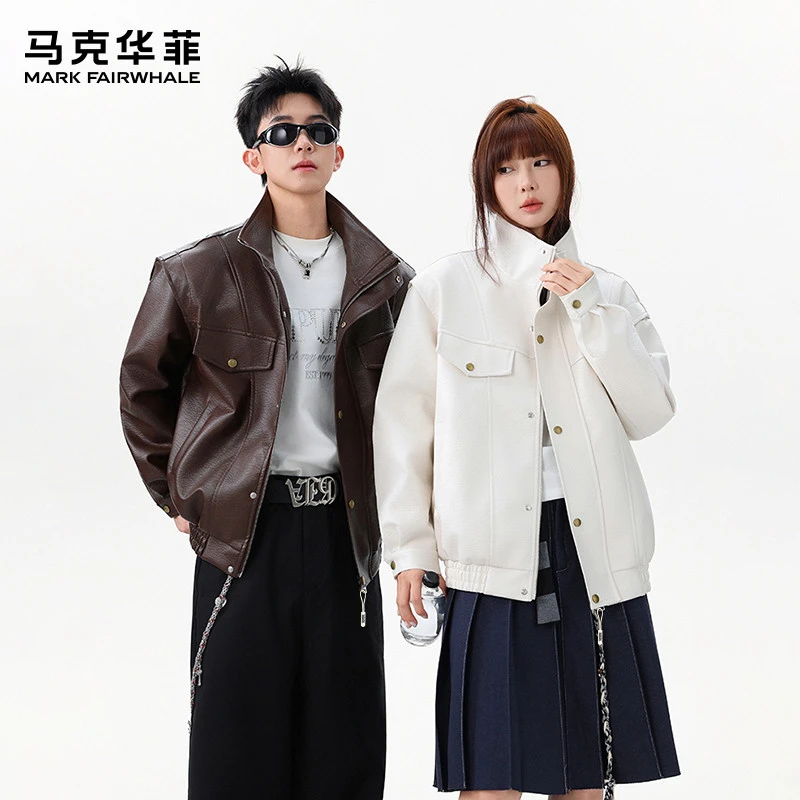 马克华菲秋冬季美式休闲立领夹克复古风短款时尚百搭情侣外套宽松