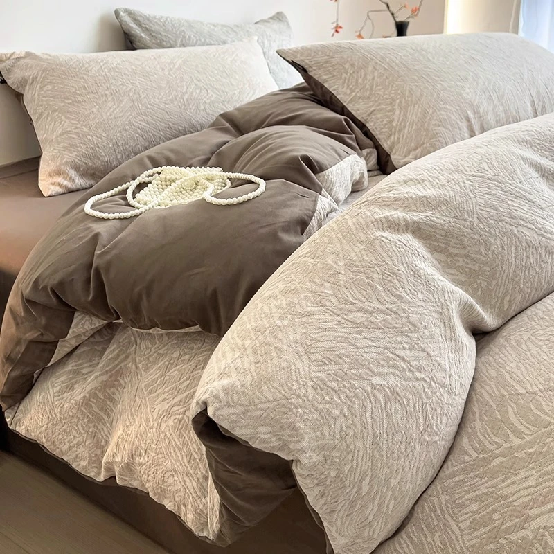 全棉提花双层纱床上四件套夏天纯棉简约高级感床品被套床单三件套