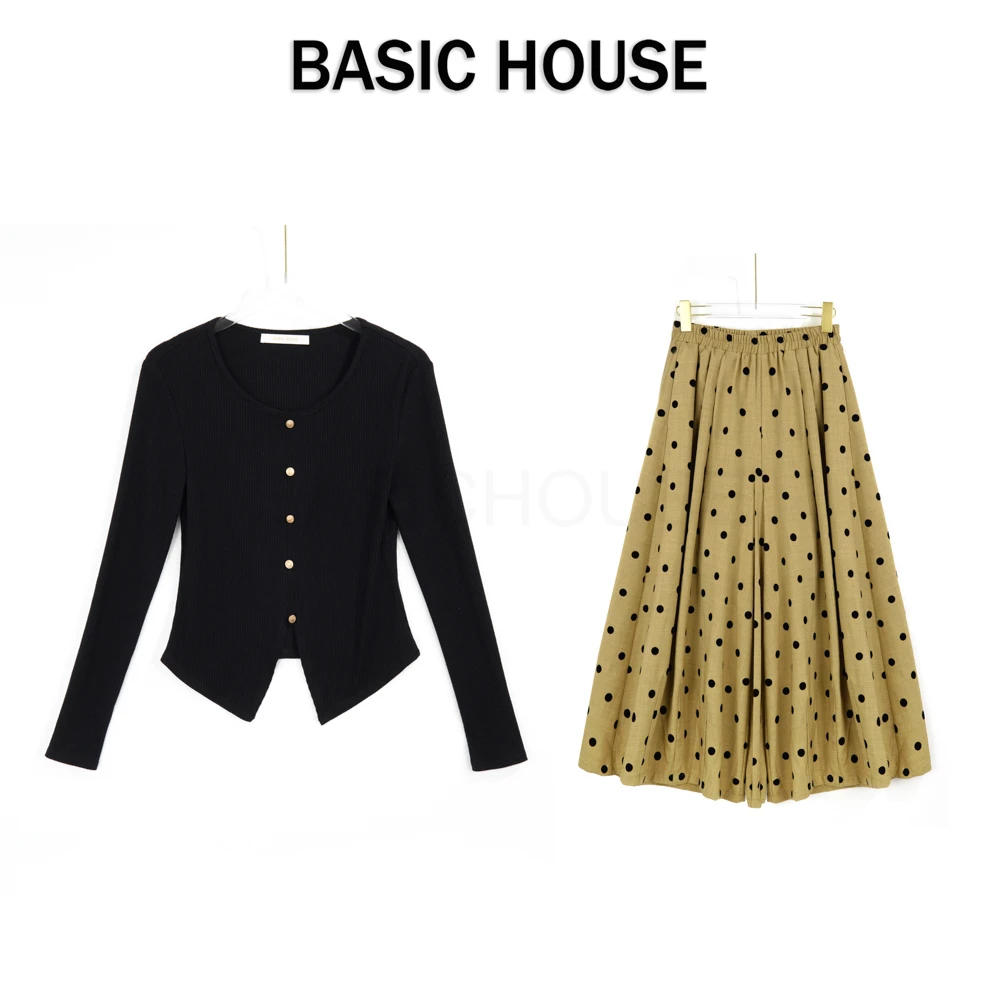 Basic House/百家好CSM秋季显瘦休闲百搭长袖针织套装J742