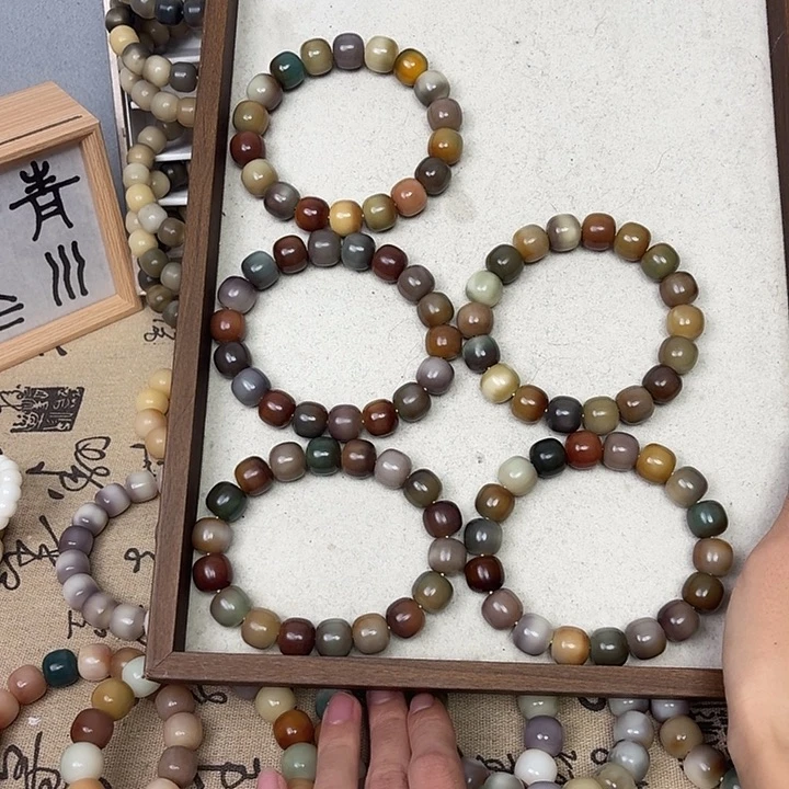 菩提根/象牙果手串卡14手工干磨微瑕桶珠万圣节