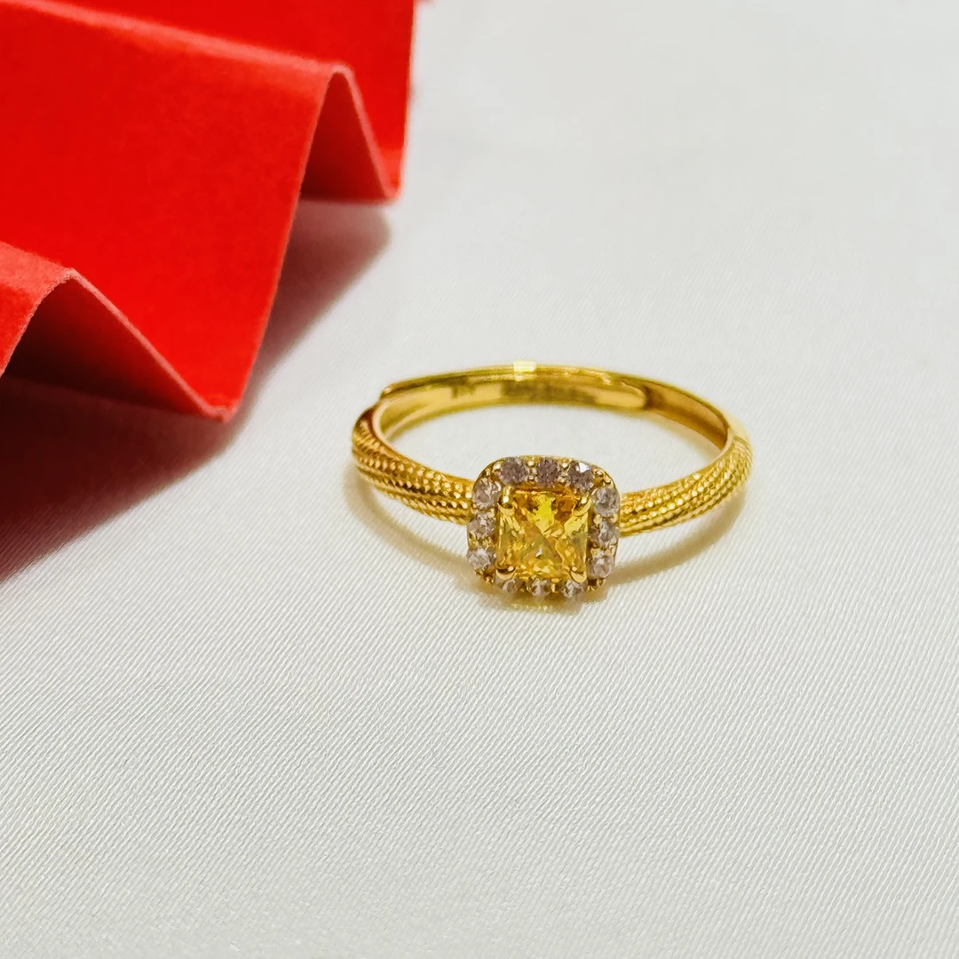 黄金足金镶嵌时尚小方糖活口戒指 工费+300/ 件