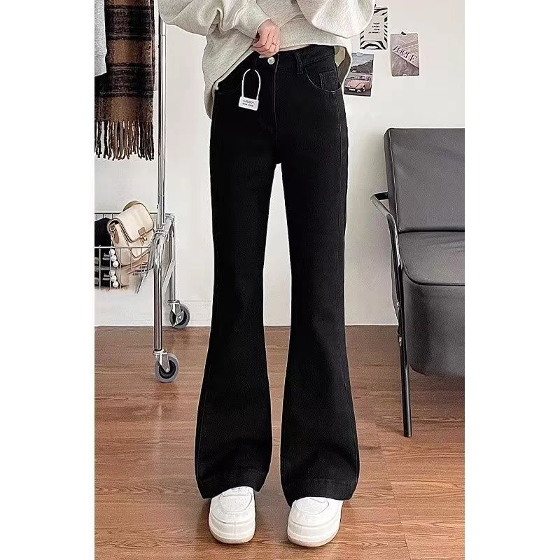 大码牛仔喇叭裤女春季新款2025黑色高弹力高腰显示梨形胖mm百搭