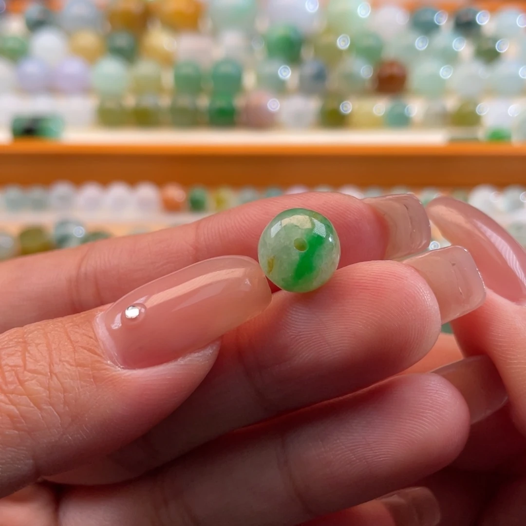 散珠翡翠天然缅甸翡翠a货飘金丝绿鼓珠9+有晶体包容