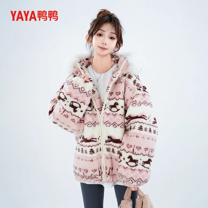 YAYA/鸭鸭90绒羽绒服短款女冬法式厚款百搭糕糕毛外套YE6B600065H