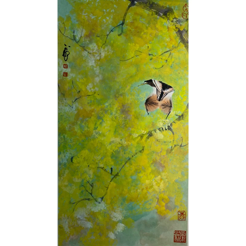 F018 当代《花鸟》韩天衡69x36 纸本镜片
