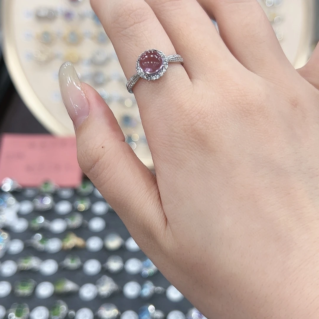 蛇纹石玉戒指银S925镶嵌堇*