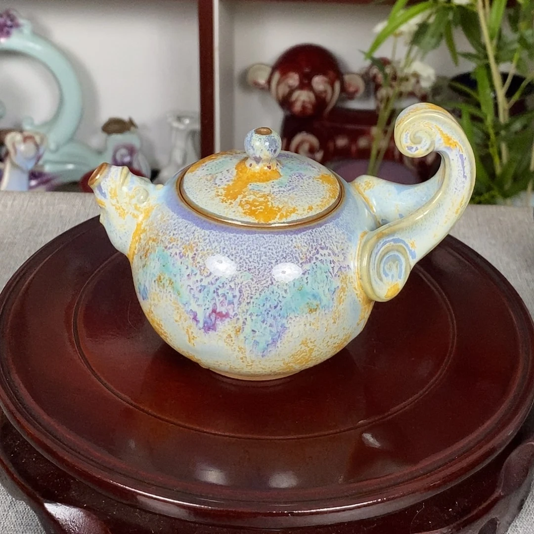 杯钧瓷茶壶提把壶高温窑变原矿