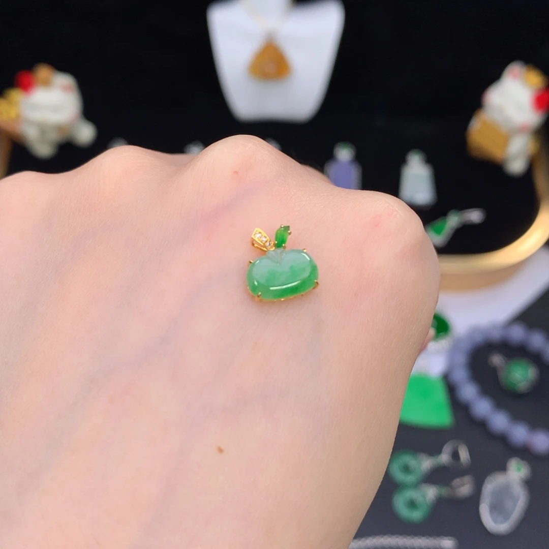 翡翠18K金镶嵌挂件48小时鉴赏期 退货不扣服务费