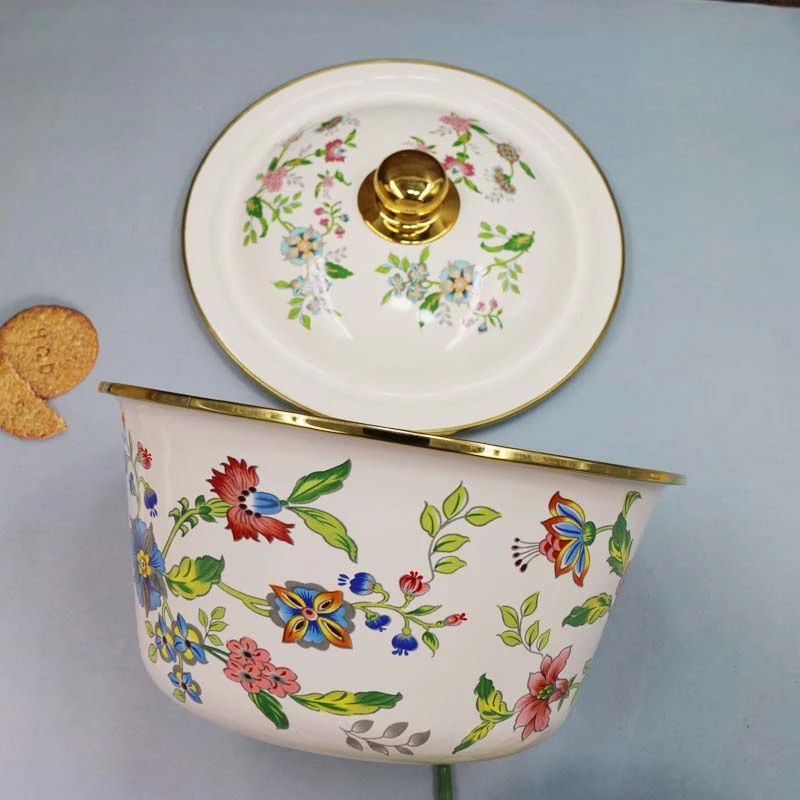 加厚经典珐琅搪瓷带盖汤盆怀旧老式搪瓷猪油盆家用饺子馅料盆盖碗