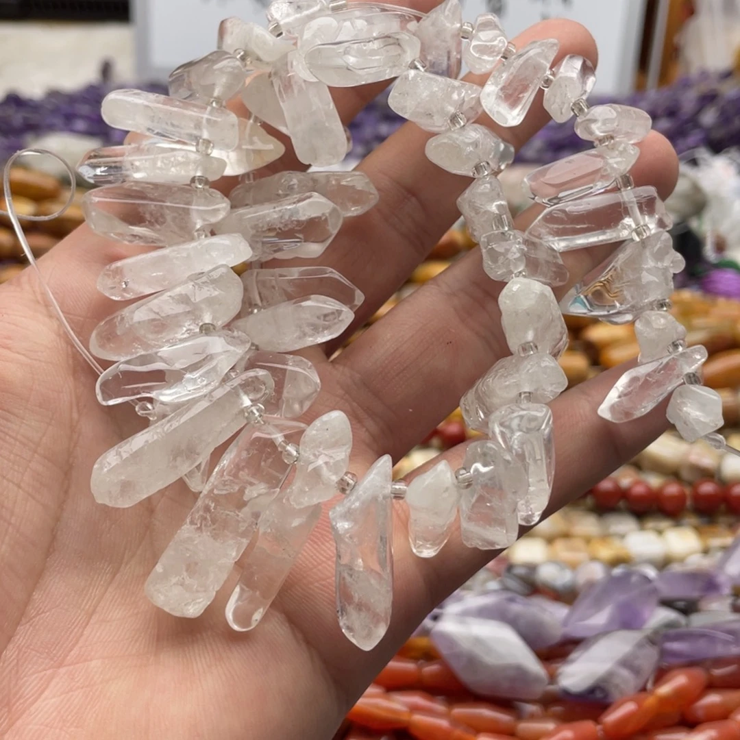 玛瑙/玉髓合金珠宝半成品一条装22～36mm左右白水水晶柱