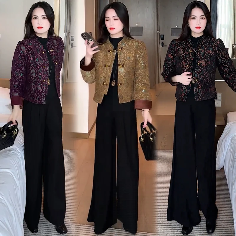 新中式时尚短外套女2025冬季新款洋气显瘦国风提花夹棉保暖棉袄潮