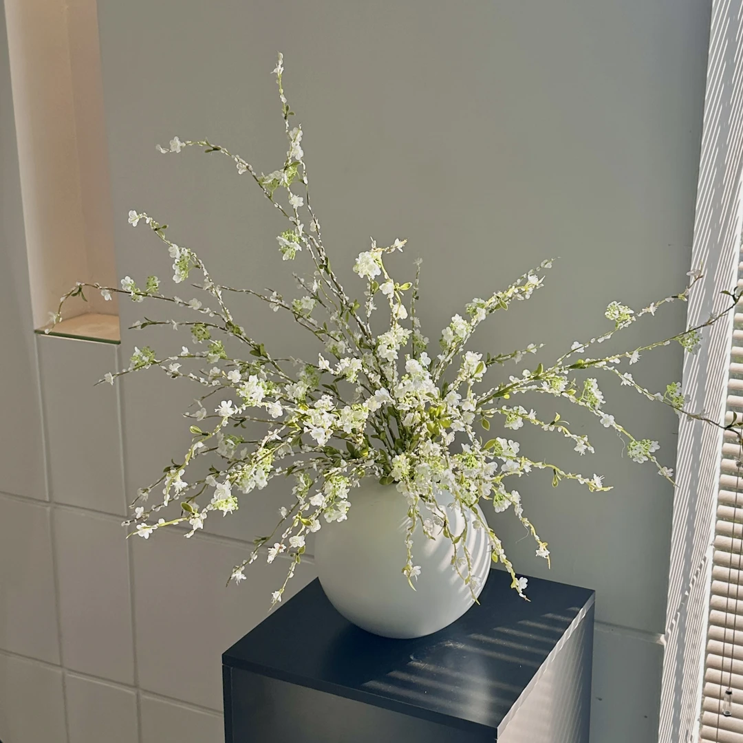 雪柳仿真花摆件客厅摆设假花高端插花餐桌装饰花花艺花束陶瓷花瓶