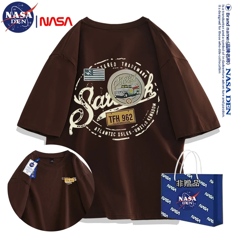 NASA联名2025新品插肩袖纯棉重磅宽松男女夏季T恤上短袖印花休闲